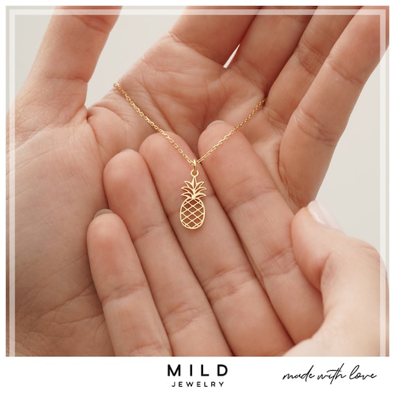 14k Real Gold Pineapple Necklace Solid Gold Pineapple Jewelry