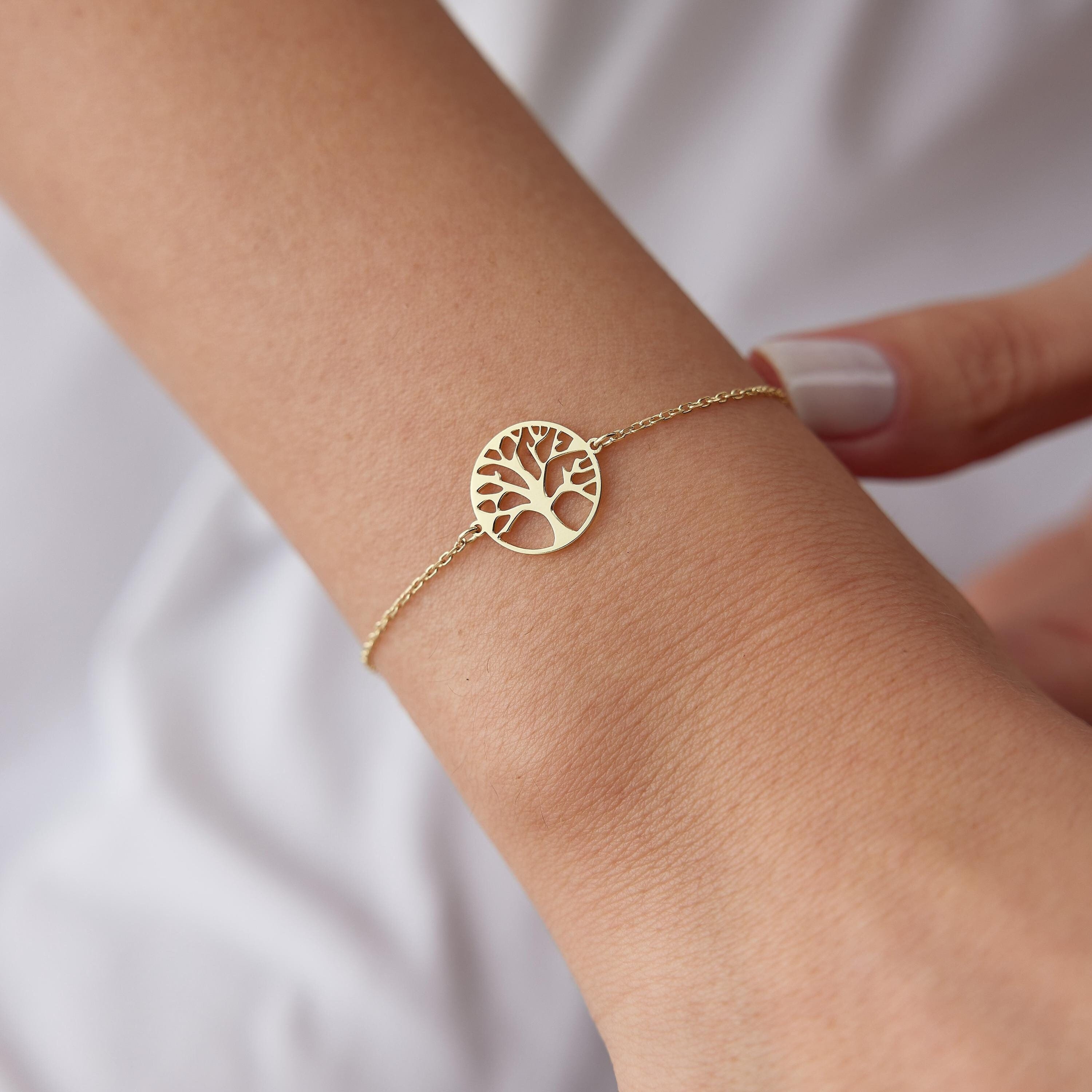 14k Solid Gold Tree of Life Bracelet: Spiritual Family Charm
