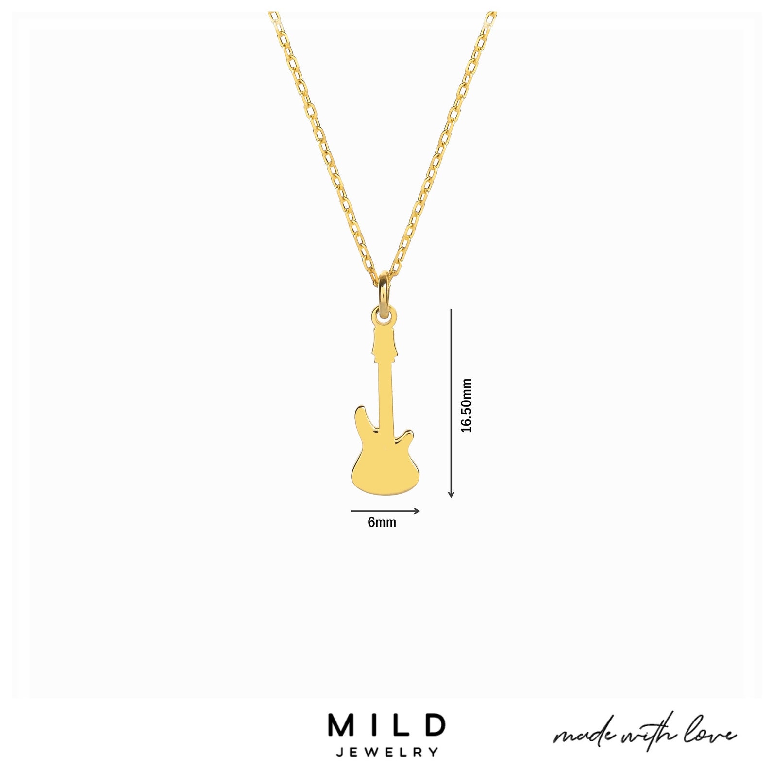 14k Solid Gold Guitar Necklace Musical Instrument Pendant Etsy