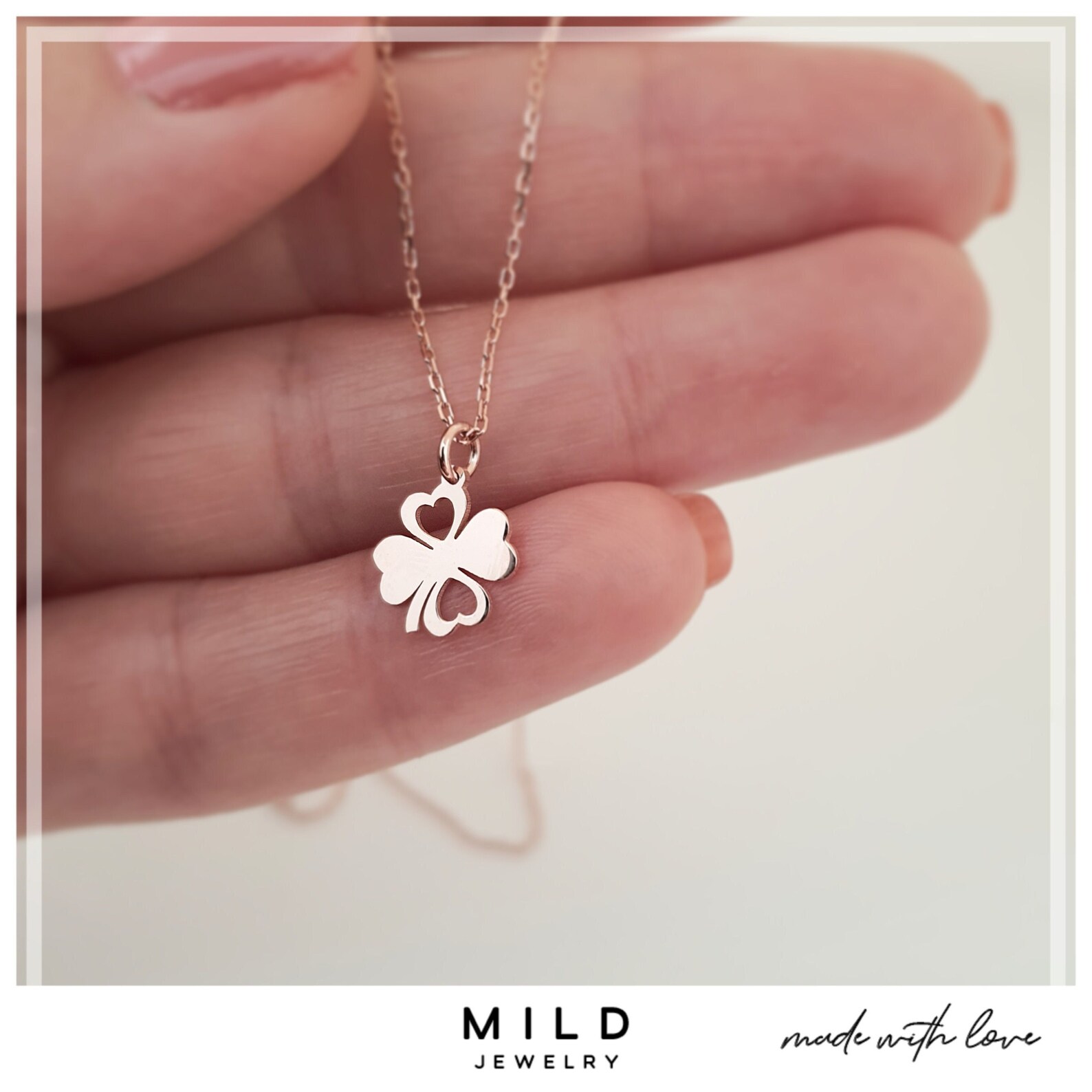 14k Solid Gold Clover Necklace Four Leaf Clover Pendant With Etsy