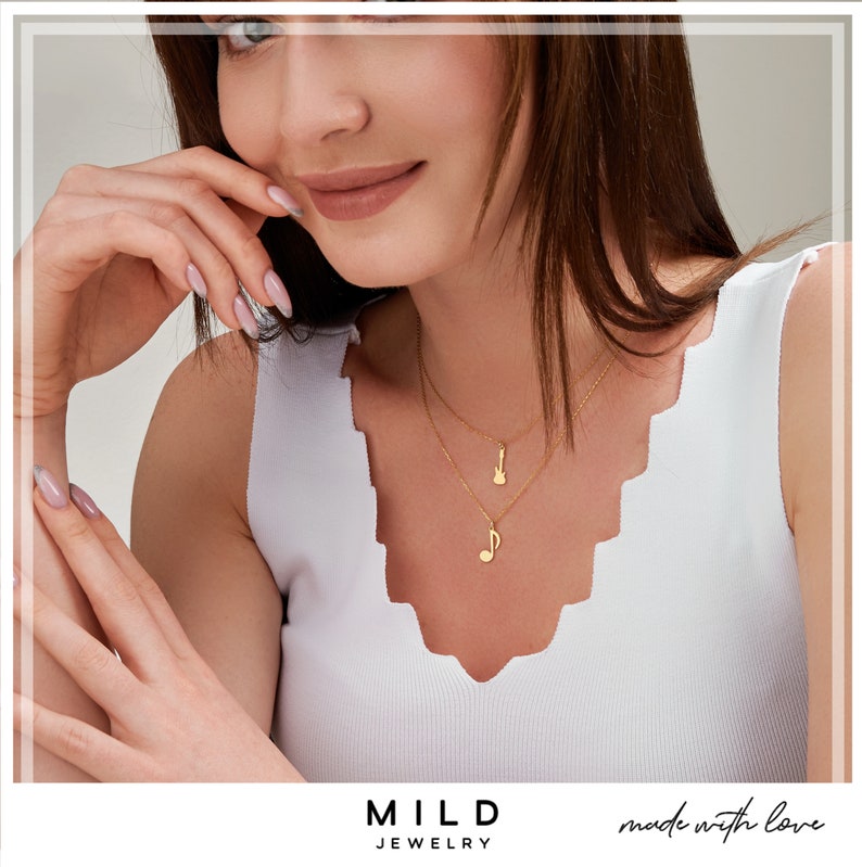 14k Solid Gold Guitar Necklace Musical Instrument Pendant Etsy