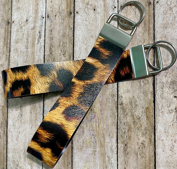 Cheetah Print Keychain Wristlet, Faux Leather Keychain, Key Fob - Main Image