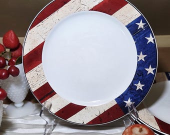 Vintage Americana plates red white blue flag dishes set of 4 patriotic dining