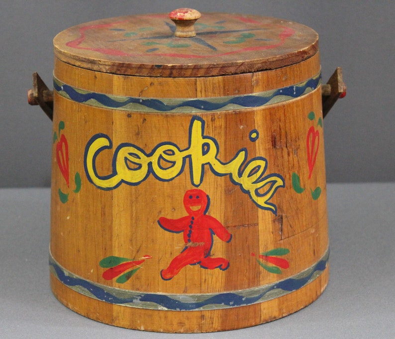 Vintage Cookie Jar or Wood Bucket Cookie Jar Also Called a Etsy