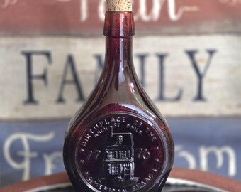 Vintage glass bottle decanter ruby red Betsy Ross Patriot American decor