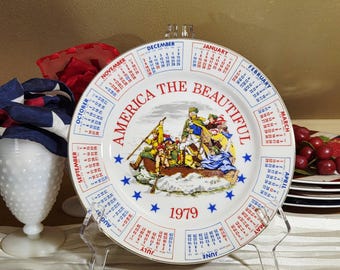 Vintage patriotic plate America the Beautiful red white and blue Bicentennial