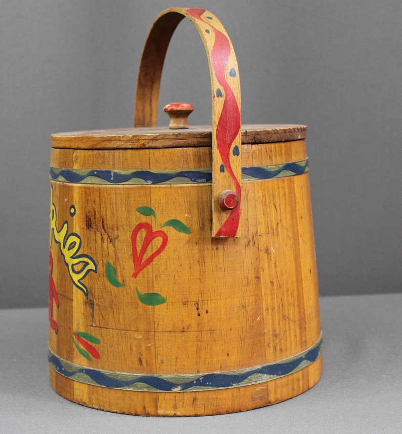 Vintage Cookie Jar or Wood Bucket Cookie Jar Also Called a Etsy
