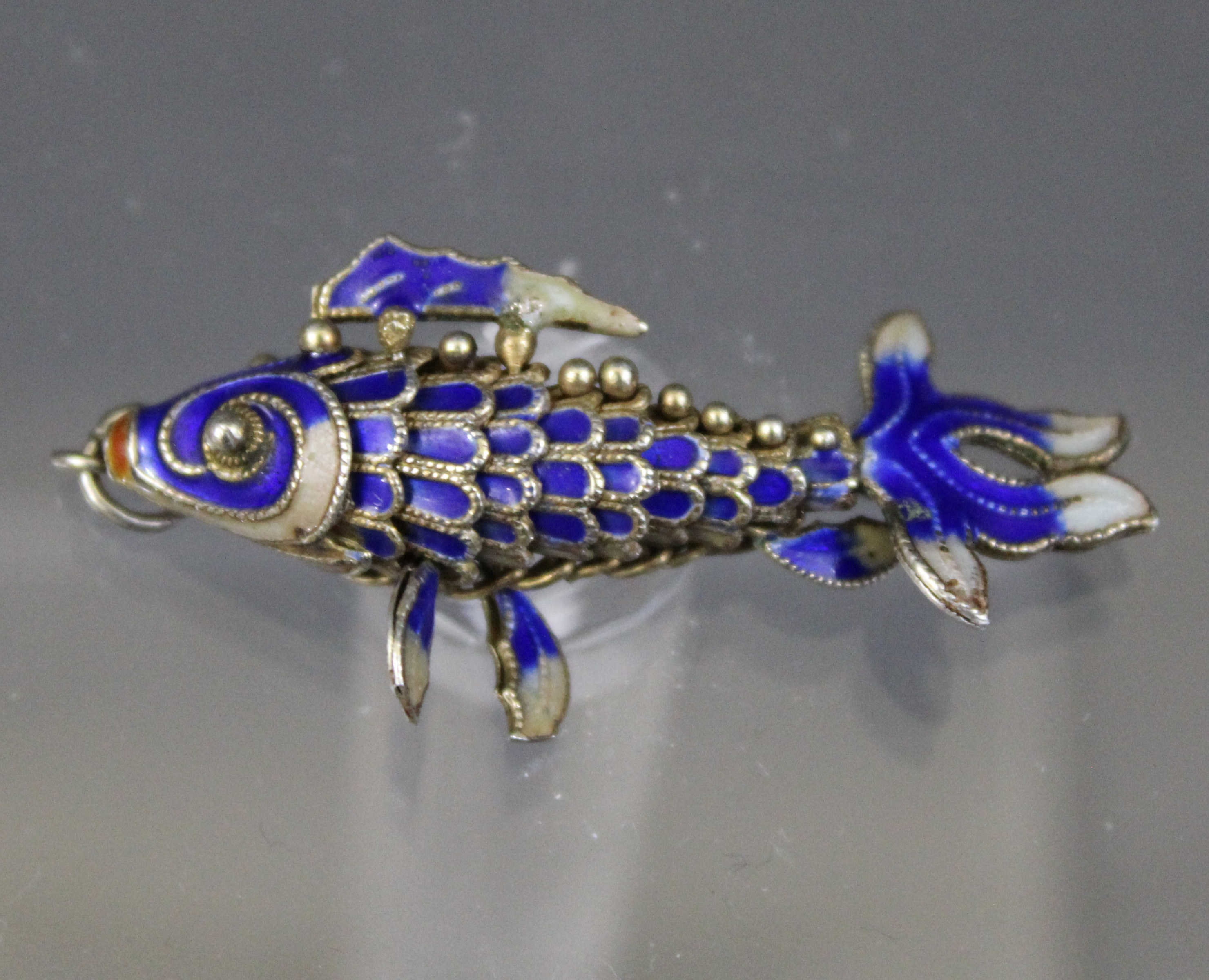 Vintage blue fish necklace Articulated Fish Pendant silver Etsy
