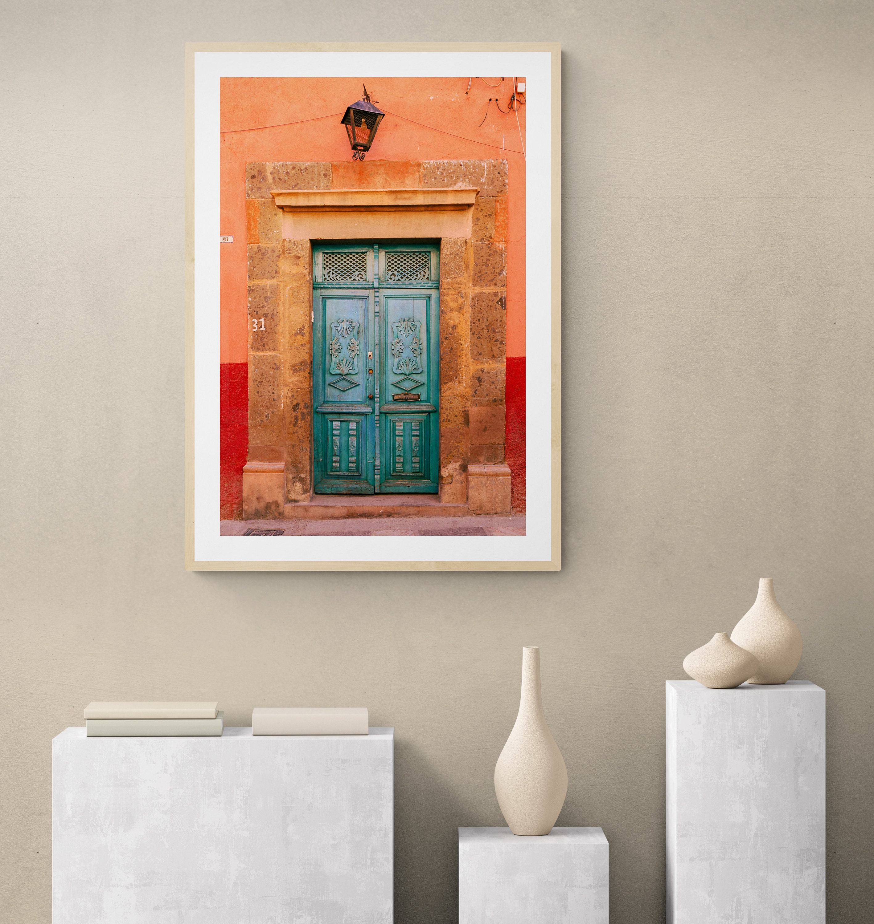 San Miguel De Allende Mexico Orange Wall and Blue Door Fine - Etsy