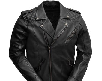 New Men Handmade Black Leather Jacket Genuine Lambskin Motorcycle Real Leather Biker Jacket Gift for him Leather jacket men Christmas Jacket