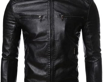 New Men Black Leather Jacket Genuine Lambskin Motorcycle Leather Jacket Casual Leather Jacket Handmade Black Leather Jacket Gift for Her
