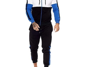 Men Tracksuit for Jogging Patchwork Zip Up Tracksuit for Men Winter Casual Men's Jogging Tracksuit with Hood Gift for Her.