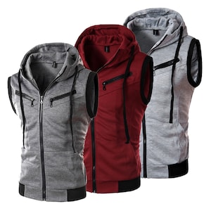 Men Sleeveless Hoodie Sweatshirt Zip Up sleeveless Hooded Jacket Coat Vest Tops Waistcoat Workout Hoodies Sleeveless top Hoodie Gift for Her