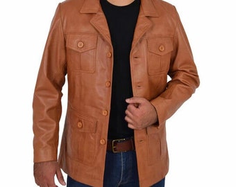 Gabardina de cuero genuino para hombre Abrigo de cuero marrón para regalo de motociclista para su abrigo vintage para hombre.