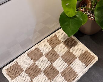 Checkerboard Bath Mat Crochet Pattern: Chunky Beginner Rug (PDF Download)