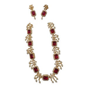 Bridal/Wedding/Indian Style Gold Finish Ruby/Emerald colorful necklace set with elegant bugadi type earrings for girls/women
