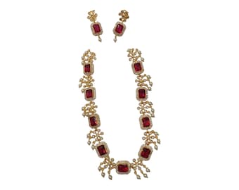 Gold Finish Ruby Necklace Set: Indian Wedding Jewelry