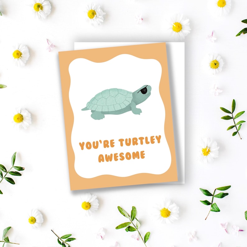 You’re Turtley Awesome Greeting Card, Funny and Cheesey Thank You Card ...
