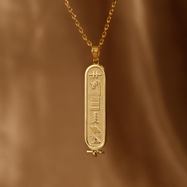 Egypt Custom Name Jewelry • 18k Gold Egypt Cartouche Necklace • Egyptian Hieroglyphic Name Necklace Ancient Egyptian Necklace•Christmas Gift
