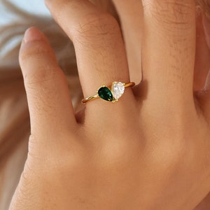 Personalisierter 2 Geburtsstein Ring • Benutzerdefinierte Herz Geburtsstein Ring • Mutterschmuck • Valentinstag Geschenk • Stapelbarer Ring • Brautjungfer Geschenk