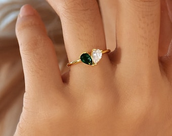 Personalised 2 Birthstone Ring • Custom Heart Birthstone Ring • Mothers Jewellery • Valentines Day Gift • Stackable Ring • Bridesmaid Gift
