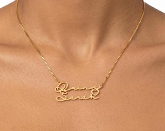 Two Name Necklace • Personalized Double Name Necklace • Dainty Name Necklace with Heart • 2 Names Necklace • Gift for Her • Couple Necklace