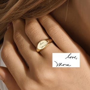 Anillo con sello de escritura a mano • Anillo personalizado • Anillo grabado • Idea de regalo conmemorativo • Regalo para ella • Anillo personalizado • Regalo hecho a mano