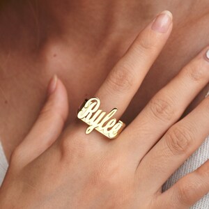 Custom Cursive Font Name Ring • Personalized Name Ring • Custom Name Script Ring • Girlfriend Name Ring • Gold Stackable Ring