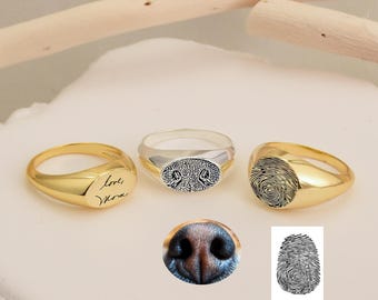 Anello con impronta del naso dell'animale domestico • Anello personalizzato per animali domestici • Regalo commemorativo per animali domestici • Incisione dell'impronta del naso • Anello con vera scrittura a mano • Zampa dell'animale domestico • Regalo personalizzato