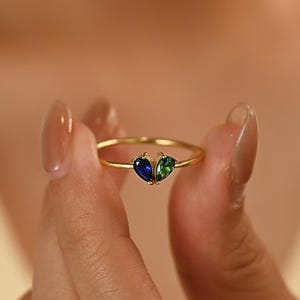 Custom Heart Birthstone Ring • Mothers Jewellery • Personalised 2 Birthstone Ring • Valentines Day Gift • Stackable Ring • Bridesmaid Gift