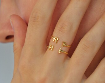 Dainty Initial Ring • Personalized Letter Ring • Personalized Jewelry • Gift For Her • Adjustable Letter Ring •Stacking Ring Bridesmaid Gift