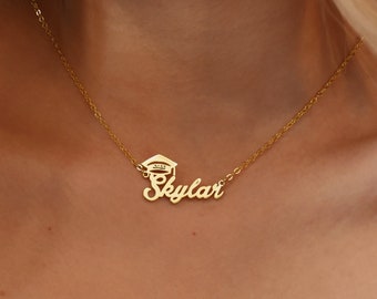 Graduation Gifts For Her • Custom Graduation Name Necklace • Bachelor Cap Necklace • Name Necklace for Her • Grad Jewelry for Girl