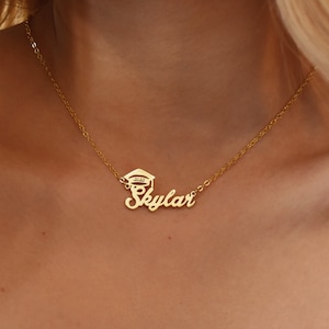 Graduation Gifts For Her • Custom Graduation Name Necklace • Bachelor Cap Necklace • Name Necklace for Her • Grad Jewelry for Girl