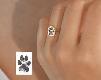 Anillo personalizado con la huella de la pata de tu mascota • Anillo con la huella de tu mascota real • Huella digital personalizada • Regalo para amantes de las mascotas • Joyería conmemorativa para mascotas Regalo para la pérdida de mascotas