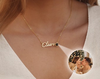 Personalized Projection Name Necklace • Customized Name Photo Necklace • Picture Jewelry Name Necklace • Gift for Her • Christmas Gift