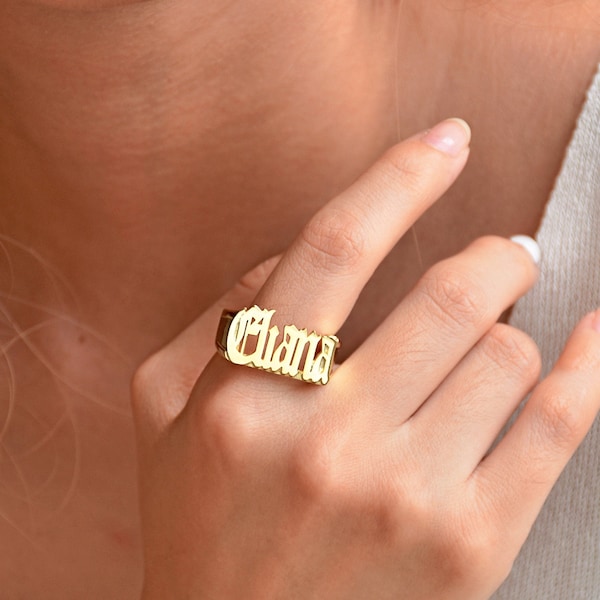 Gothic Name Ring • Custom Name Ring • Custom Old English Name Ring • Statement Ring • Anniversary Gifts • Stackable Year Ring