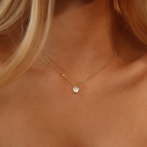 Diamante adjunto en cadena • Collar de diamantes de oro • Plata de ley 925 con collar de forma de diamante CZ • Collar minimalista Regalo para mamá