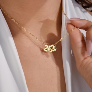 14K Gold Angel Number Necklace • Bubble Number Necklace • 222 444 777 333 111 555 999 666 Necklace • Birth Year Necklace • Gift for Her