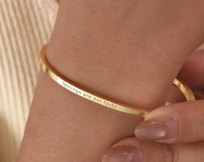 Custom Engraved Affirmation Cuff Bracelet • Dainty Name Bar Bracelet • Personalized Message Bracelet • Inspirational Gift • Bridesmaid Gift