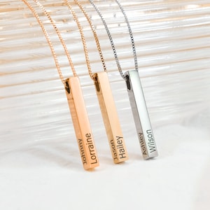 Personalized Bar Necklace • Vertical 4 Sided Bar Necklace • Personalized 3D Bar Necklace • Multiple Names Necklace