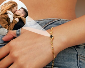 Personalized Projection Photo Bracelet • Photo Bracelet •  Four-leaf Clover Memorial Bracelet • Memorial Photo Bracelet Custom Gift for Her
