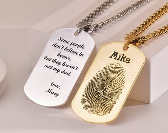 Men's Necklace • Best Gift for Him • Custom Dog Tag Fingerprint Jewelry • Engraved Necklace for Men • Personalized Handmade Memorial Dogtag