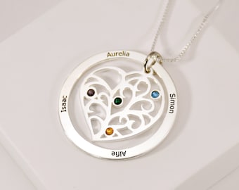 Birthstone Family Tree Necklace For Mom • Personalized Family Tree Birthstones Necklace • Birthstone Name Necklace • 1-11 Names Family Tree