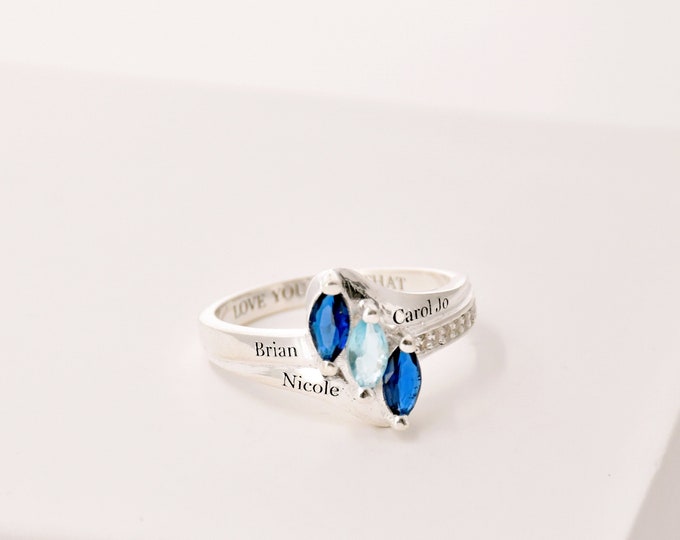 Birthstone Ring • Dainty Multi-Stone Ring • Birthstone Ring with Kids' Names • Birthstone Jewelry • Mother Grandma Family Ring Gifts