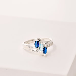 Birthstone Ring • Dainty Multi-Stone Ring • Birthstone Ring with Kids&#39; Names • Birthstone Jewelry • Mother Grandma Family Ring Gifts