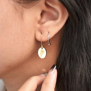 Orecchini fiore nascita • Orecchini sigillo floreali personalizzati • Orecchini pendenti floreali personalizzati • Regalo di compleanno per lei • Regali damigella d&#39;onore