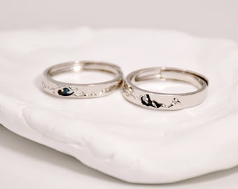 Adjustable Mountain Ocean Couple Ring • Long Distance Relationship Band • Friendship Promise Ring • Matching Promise Ring • Best Friend Gift