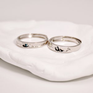 Adjustable Mountain Ocean Couple Ring • Long Distance Relationship Band • Friendship Promise Ring • Matching Promise Ring • Best Friend Gift