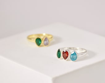 Familien Geburtsstein Ringe • Mutter Ring mit Kindern Geburtsstein • Multi-Stein Ring • Diamant Ring Smaragd • Personalisierter Schmuck Geschenke für Mama