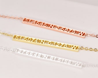 Custom Coordinates Necklace • Thin Bar Necklace • Coordinate Bar Necklace Long Distance Gift • Latitude Longitude • Geographic Location